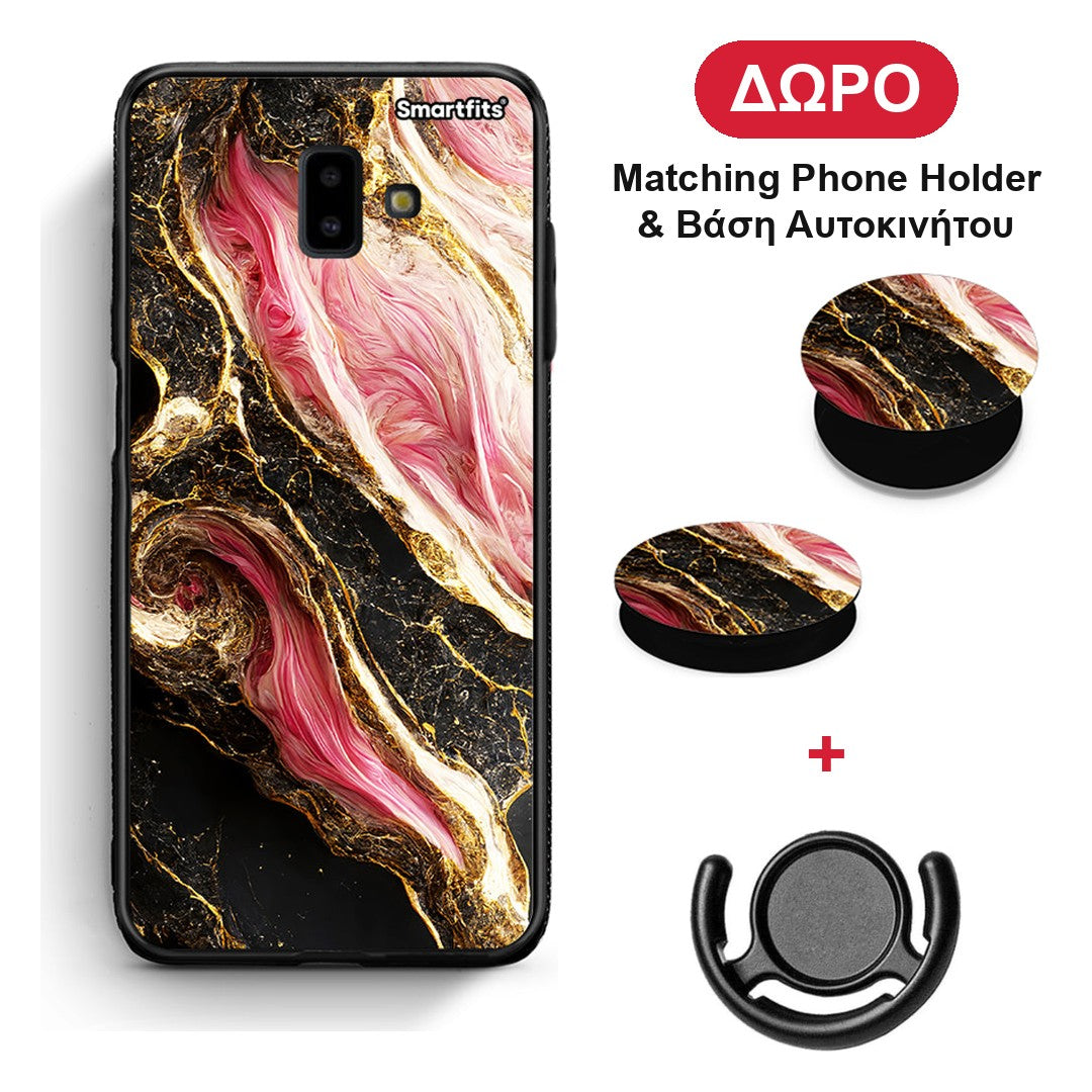 Glamorous Pink Marble - Samsung Galaxy J6+ θήκη + Δώρο Phone Holder & Βάση Αυτοκινήτου