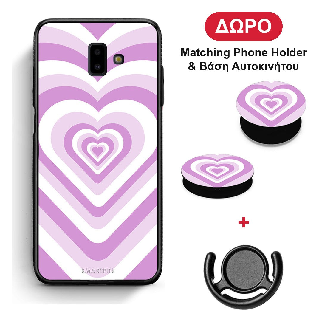 Lilac Hearts - Samsung Galaxy J6+ θήκη + Δώρο Phone Holder & Βάση Αυτοκινήτου
