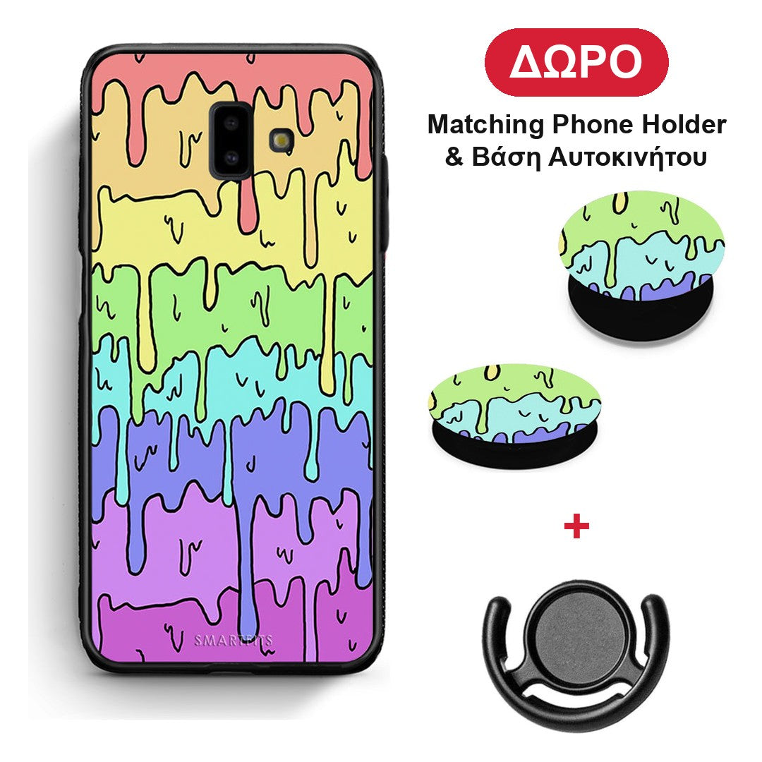 Melting Rainbow - Samsung Galaxy J6+ θήκη + Δώρο Phone Holder & Βάση Αυτοκινήτου