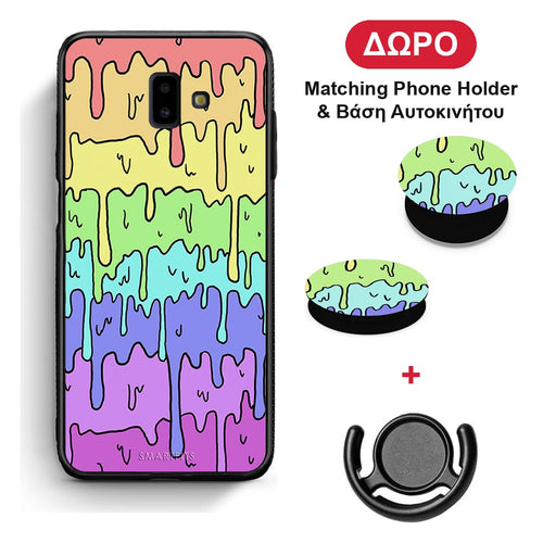 Melting Rainbow - Samsung Galaxy J6+ θήκη + Δώρο Phone Holder & Βάση Αυτοκινήτου
