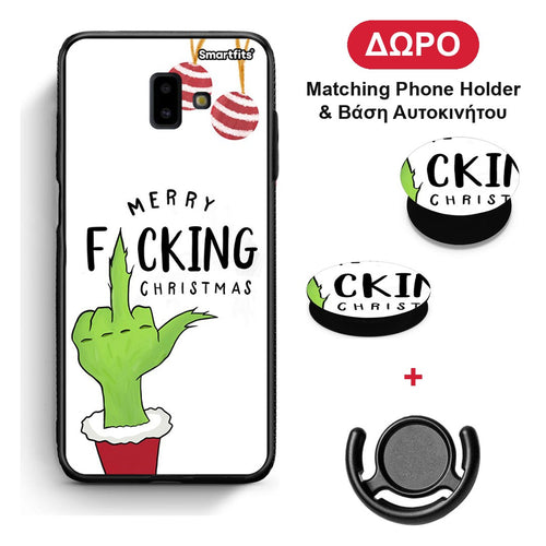 Merry F Xmas - Samsung Galaxy J6+ θήκη + Δώρο Phone Holder & Βάση Αυτοκινήτου