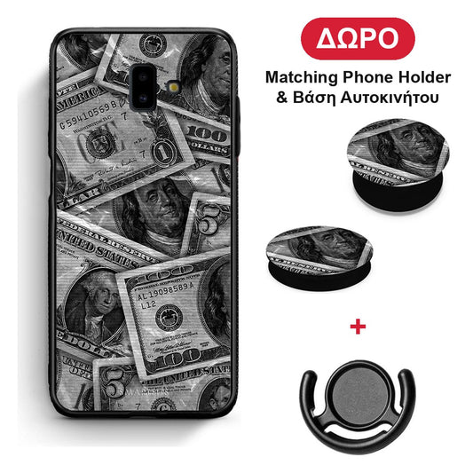 Money Dollars - Samsung Galaxy J6+ θήκη + Δώρο Phone Holder & Βάση Αυτοκινήτου