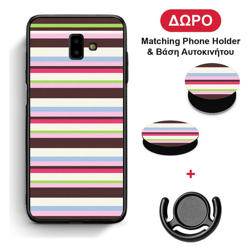 Multicolour Horizontal Stripes - Samsung Galaxy J6+ θήκη + Δώρο Phone Holder & Βάση Αυτοκινήτου