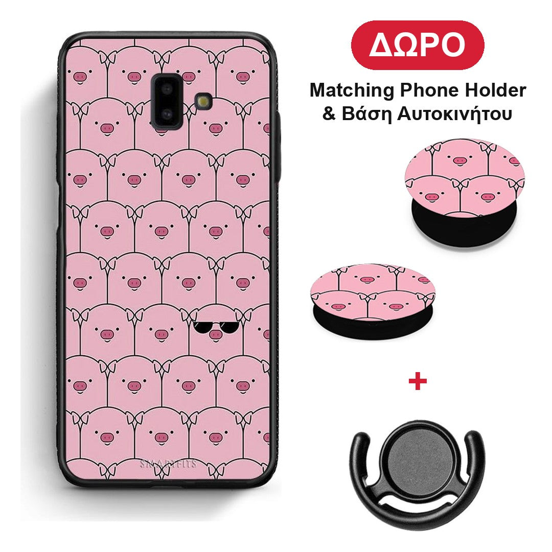 Pig Glasses - Samsung Galaxy J6+ θήκη + Δώρο Phone Holder & Βάση Αυτοκινήτου