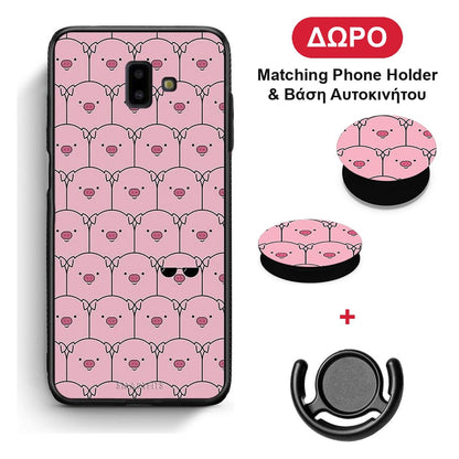 Pig Glasses - Samsung Galaxy J6+ θήκη + Δώρο Phone Holder & Βάση Αυτοκινήτου