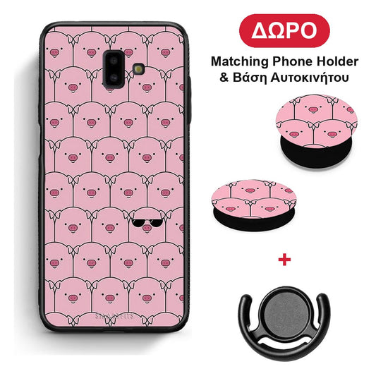 Pig Glasses - Samsung Galaxy J6+ θήκη + Δώρο Phone Holder & Βάση Αυτοκινήτου