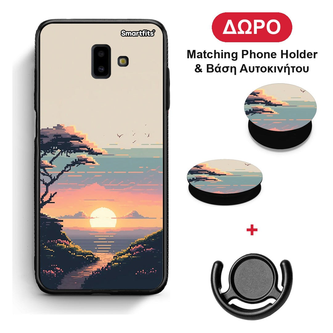 Pixel Sunset - Samsung Galaxy J6+ θήκη + Δώρο Phone Holder & Βάση Αυτοκινήτου
