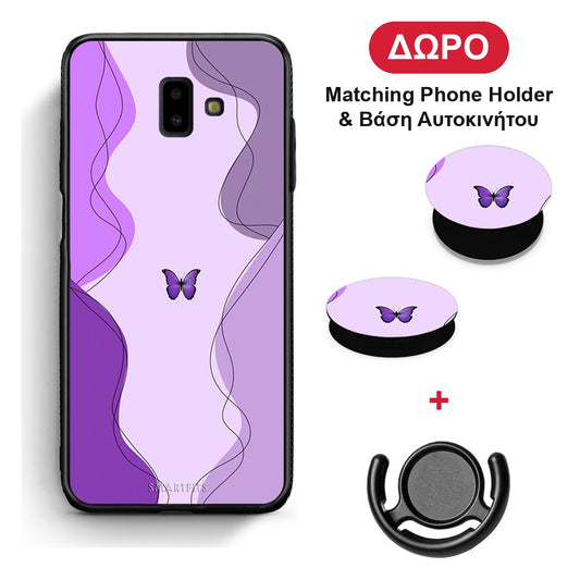 Purple Mariposa - Samsung Galaxy J6+ θήκη + Δώρο Phone Holder & Βάση Αυτοκινήτου