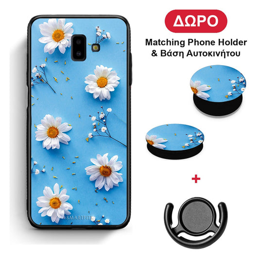 Real Daisies - Samsung Galaxy J6+ θήκη + Δώρο Phone Holder & Βάση Αυτοκινήτου