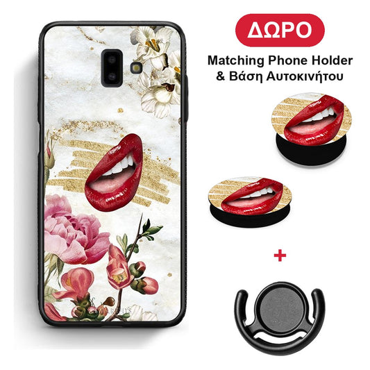 Red Lips - Samsung Galaxy J6+ θήκη + Δώρο Phone Holder & Βάση Αυτοκινήτου