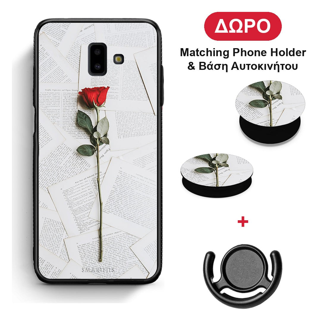 Red Rose - Samsung Galaxy J6+ θήκη + Δώρο Phone Holder & Βάση Αυτοκινήτου