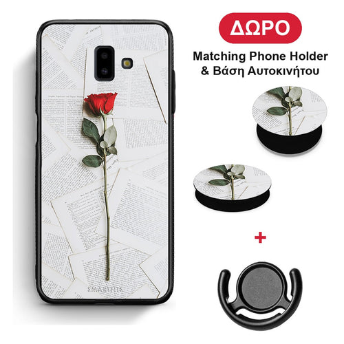 Red Rose - Samsung Galaxy J6+ θήκη + Δώρο Phone Holder & Βάση Αυτοκινήτου