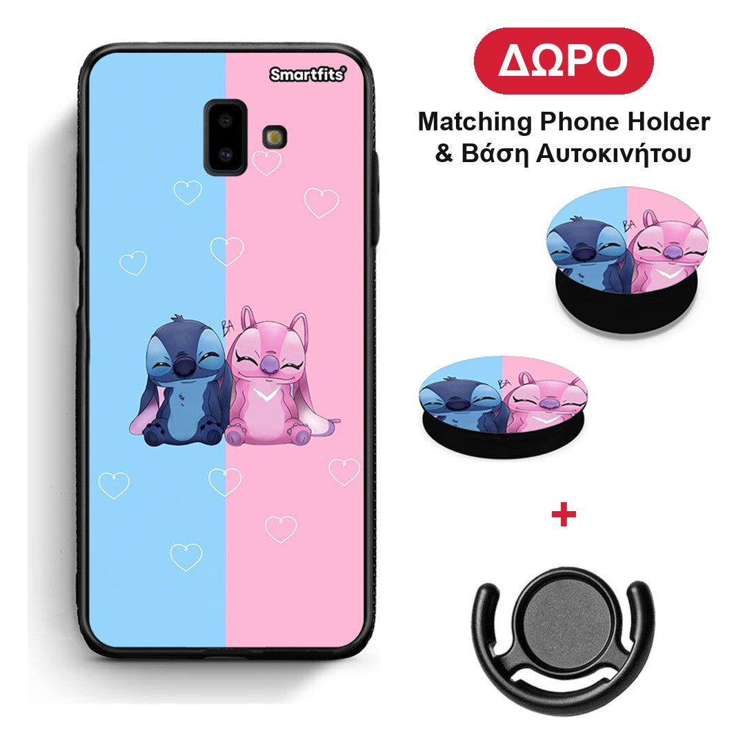 Stitch And Angel - Samsung Galaxy J6+ θήκη + Δώρο Phone Holder & Βάση Αυτοκινήτου