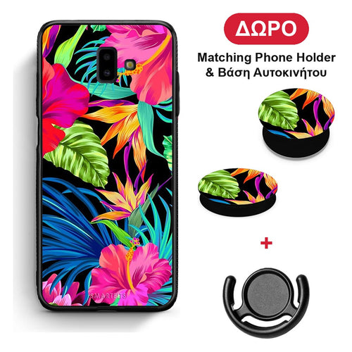 Tropical Flowers - Samsung Galaxy J6+ θήκη + Δώρο Phone Holder & Βάση Αυτοκινήτου