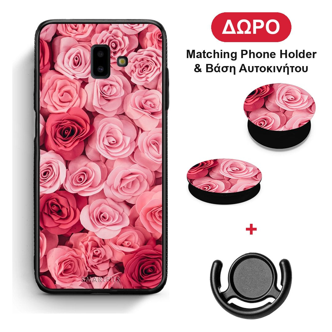 Valentine RoseGarden - Samsung Galaxy J6+ θήκη + Δώρο Phone Holder & Βάση Αυτοκινήτου