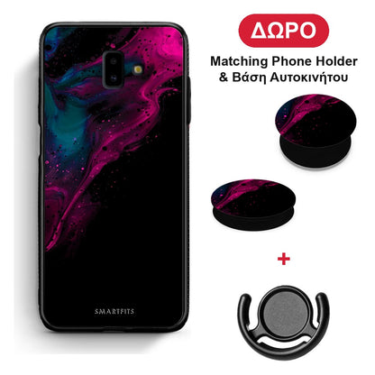Watercolor Pink Black - Samsung Galaxy J6+ θήκη + Δώρο Phone Holder & Βάση Αυτοκινήτου