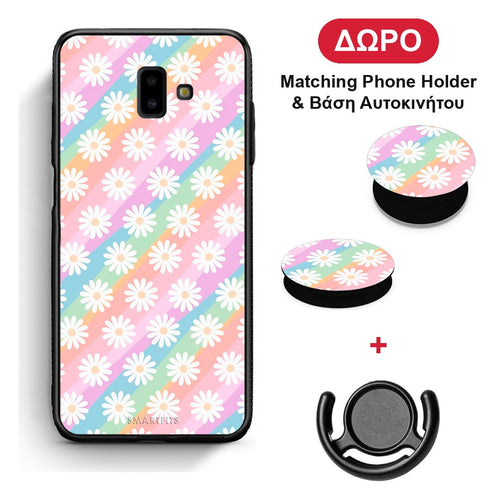 White Daisies - Samsung Galaxy J6+ θήκη + Δώρο Phone Holder & Βάση Αυτοκινήτου