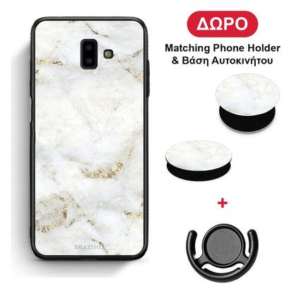 White Gold Marble - Samsung Galaxy J6+ θήκη + Δώρο Phone Holder & Βάση Αυτοκινήτου