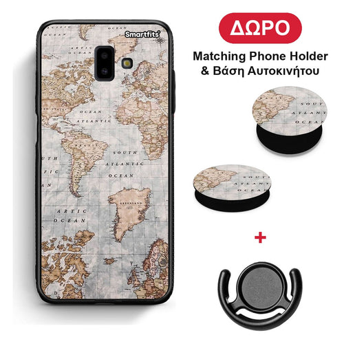 World Map - Samsung Galaxy J6+ θήκη + Δώρο Phone Holder & Βάση Αυτοκινήτου