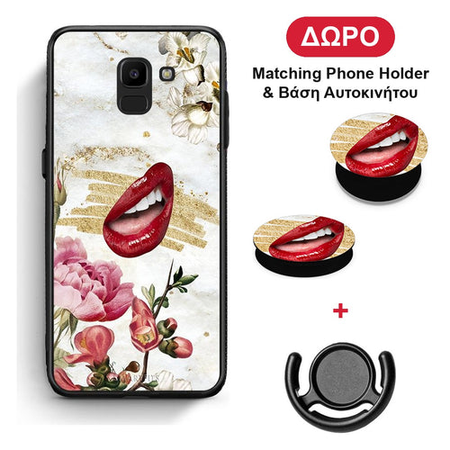 Red Lips - Samsung Galaxy J6 θήκη + Δώρο Phone Holder & Βάση Αυτοκινήτου