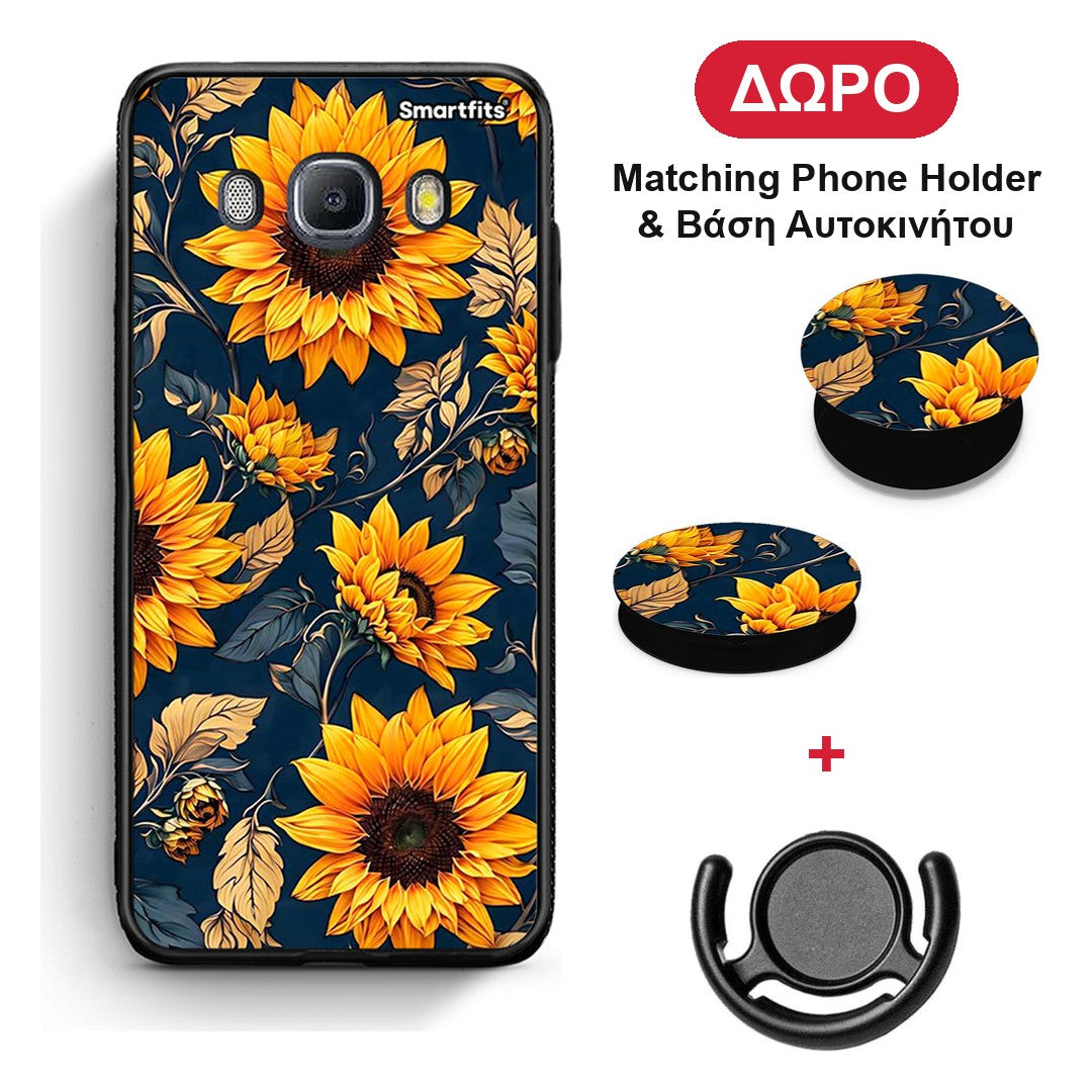 Autumn Sunflowers - Samsung Galaxy J7 2016 θήκη + Δώρο Phone Holder & Βάση Αυτοκινήτου