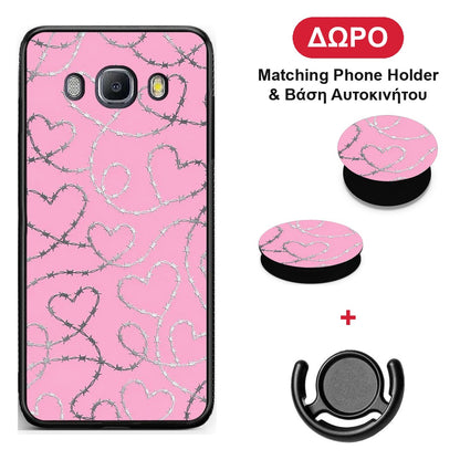 Barbed Wire Hearts on Pink - Samsung Galaxy J7 2016 θήκη + Δώρο Phone Holder & Βάση Αυτοκινήτου
