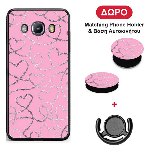 Barbed Wire Hearts on Pink - Samsung Galaxy J7 2016 θήκη + Δώρο Phone Holder & Βάση Αυτοκινήτου
