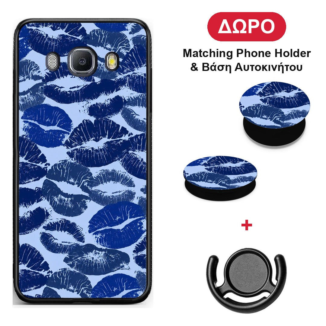 Blue Lipstick Kisses - Samsung Galaxy J7 2016 θήκη + Δώρο Phone Holder & Βάση Αυτοκινήτου