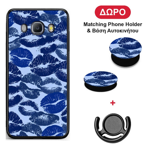 Blue Lipstick Kisses - Samsung Galaxy J7 2016 θήκη + Δώρο Phone Holder & Βάση Αυτοκινήτου