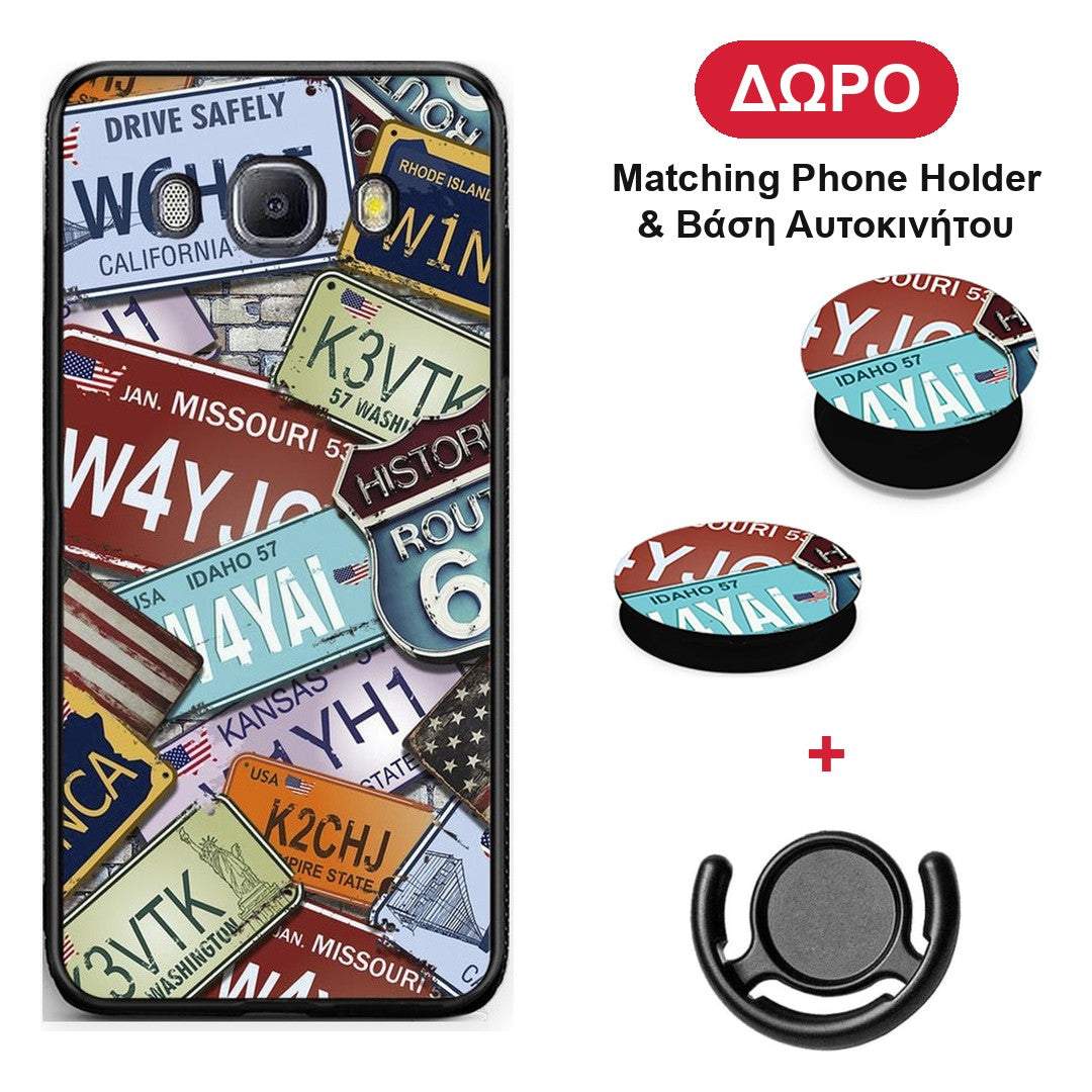 Car Plates - Samsung Galaxy J7 2016 θήκη + Δώρο Phone Holder & Βάση Αυτοκινήτου