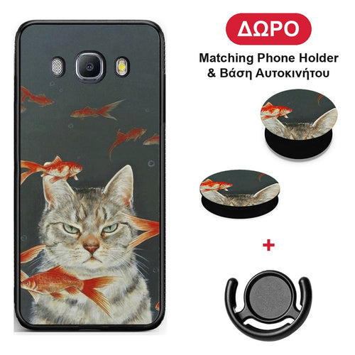 Cat Goldfish - Samsung Galaxy J7 2016 θήκη + Δώρο Phone Holder & Βάση Αυτοκινήτου