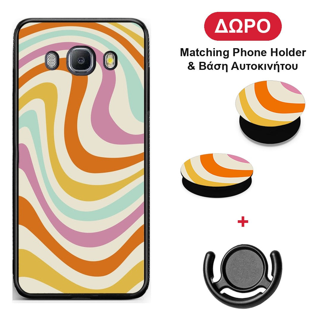 Colourful Waves - Samsung Galaxy J7 2016 θήκη + Δώρο Phone Holder & Βάση Αυτοκινήτου