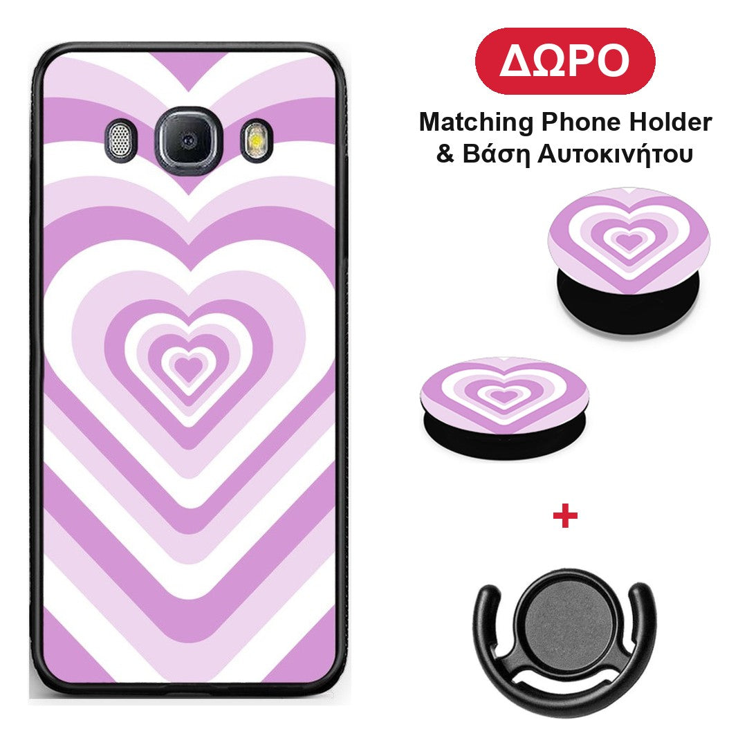 Lilac Hearts - Samsung Galaxy J7 2016 θήκη + Δώρο Phone Holder & Βάση Αυτοκινήτου