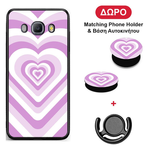 Lilac Hearts - Samsung Galaxy J7 2016 θήκη + Δώρο Phone Holder & Βάση Αυτοκινήτου