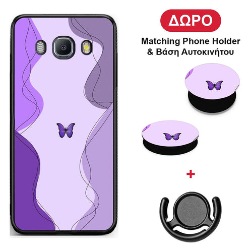 Purple Mariposa - Samsung Galaxy J7 2016 θήκη + Δώρο Phone Holder & Βάση Αυτοκινήτου