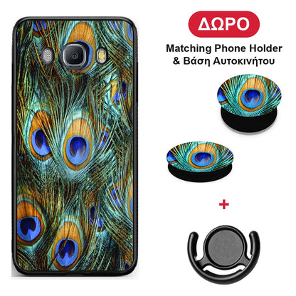 Real Peacock Feathers - Samsung Galaxy J7 2016 θήκη + Δώρο Phone Holder & Βάση Αυτοκινήτου