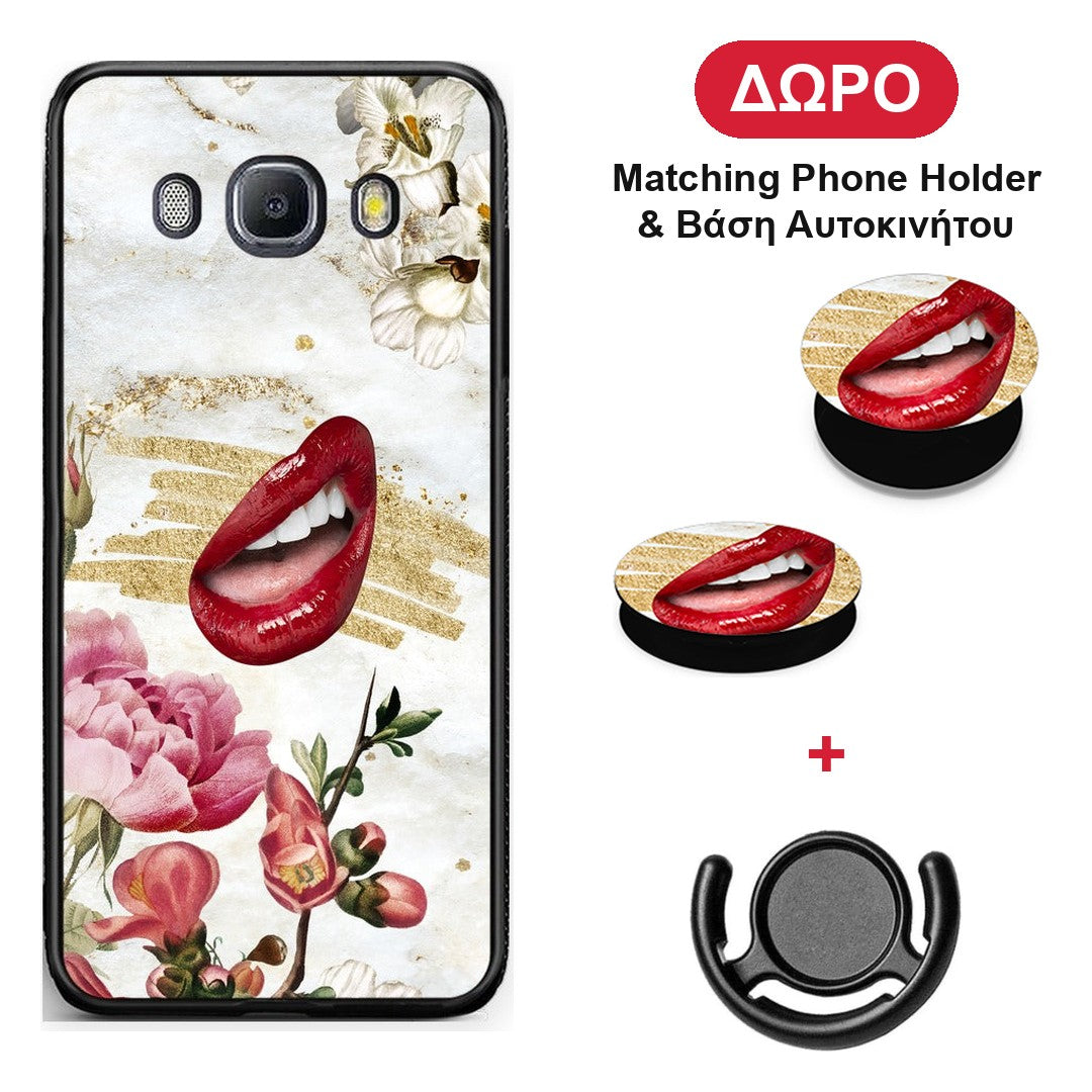 Red Lips - Samsung Galaxy J7 2016 θήκη + Δώρο Phone Holder & Βάση Αυτοκινήτου