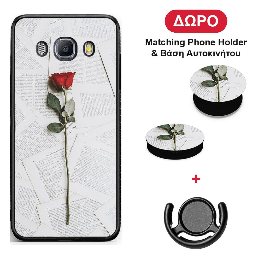 Red Rose - Samsung Galaxy J7 2016 θήκη + Δώρο Phone Holder & Βάση Αυτοκινήτου