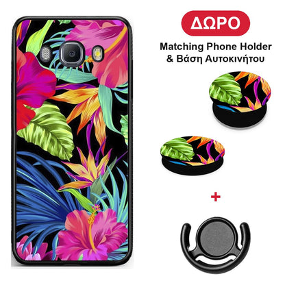 Tropical Flowers - Samsung Galaxy J7 2016 θήκη + Δώρο Phone Holder & Βάση Αυτοκινήτου
