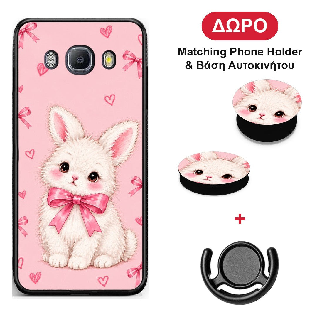 White Bunny and Pink Bows - Samsung Galaxy J7 2016 θήκη + Δώρο Phone Holder & Βάση Αυτοκινήτου