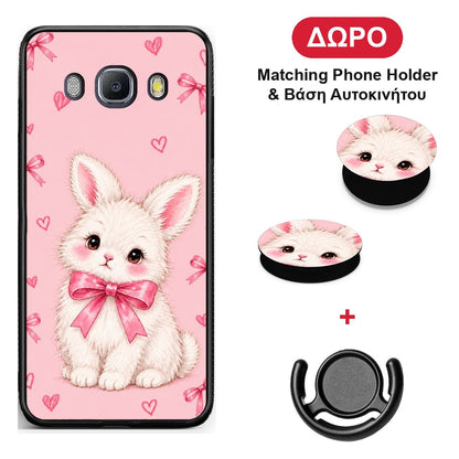 White Bunny and Pink Bows - Samsung Galaxy J7 2016 θήκη + Δώρο Phone Holder & Βάση Αυτοκινήτου