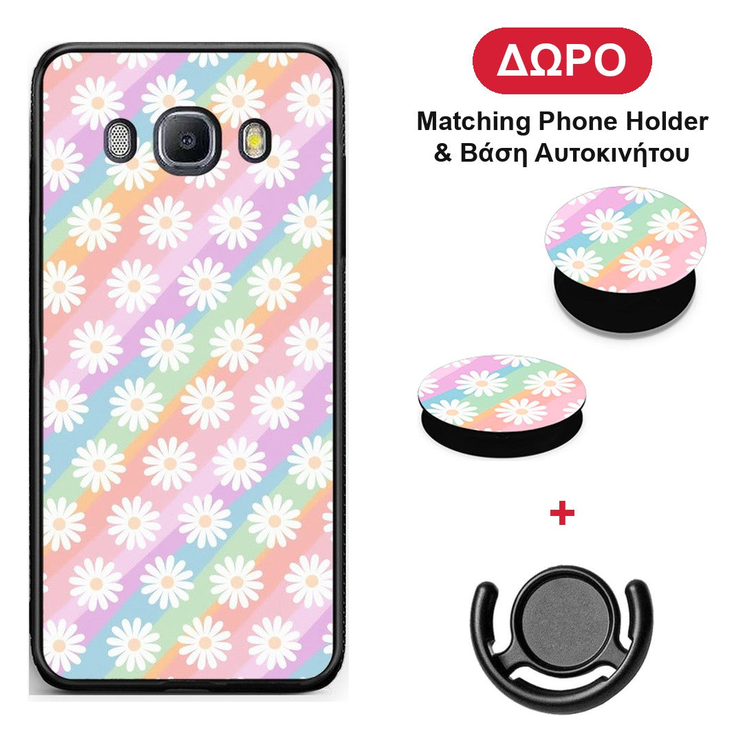 White Daisies - Samsung Galaxy J7 2016 θήκη + Δώρο Phone Holder & Βάση Αυτοκινήτου