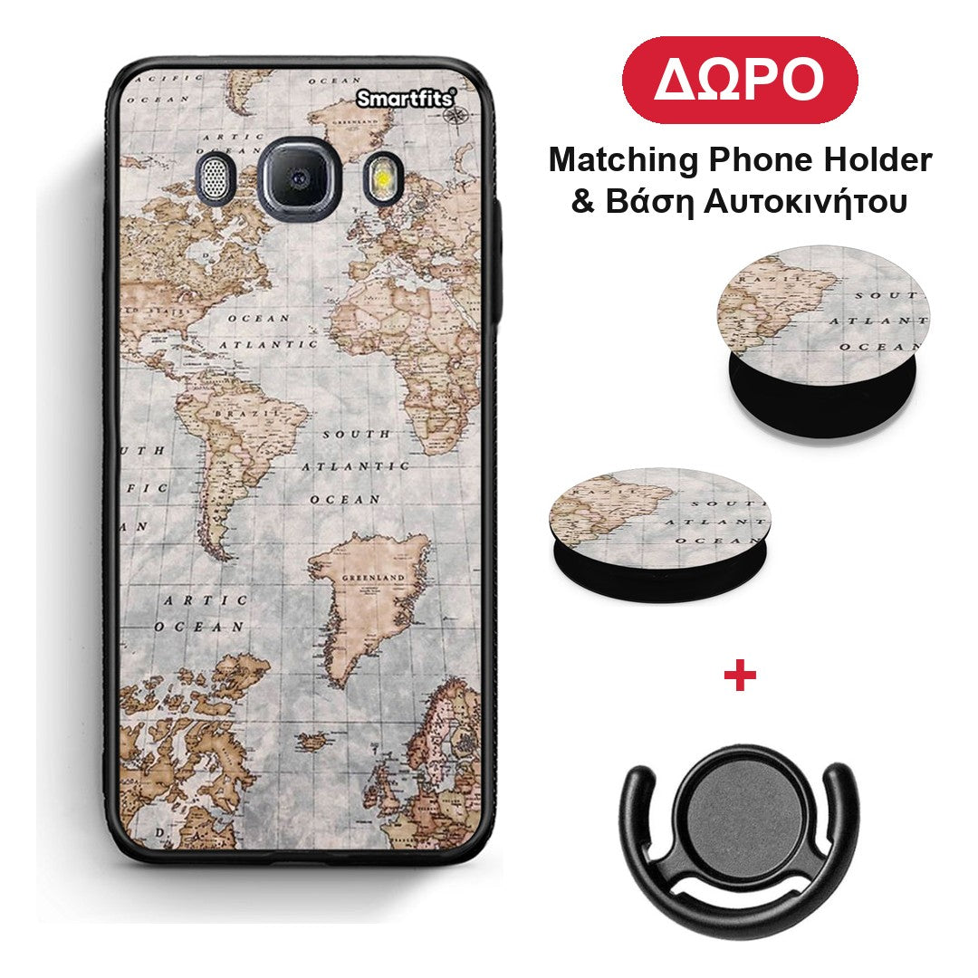World Map - Samsung Galaxy J7 2016 θήκη + Δώρο Phone Holder & Βάση Αυτοκινήτου