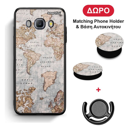 World Map - Samsung Galaxy J7 2016 θήκη + Δώρο Phone Holder & Βάση Αυτοκινήτου
