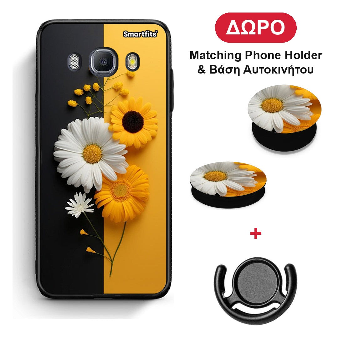 Yellow Daisies - Samsung Galaxy J7 2016 θήκη + Δώρο Phone Holder & Βάση Αυτοκινήτου