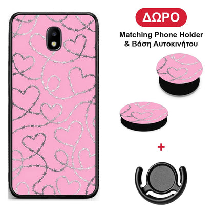 Barbed Wire Hearts on Pink - Samsung Galaxy J7 2017 θήκη + Δώρο Phone Holder & Βάση Αυτοκινήτου