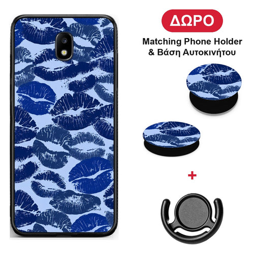 Blue Lipstick Kisses - Samsung Galaxy J7 2017 θήκη + Δώρο Phone Holder & Βάση Αυτοκινήτου