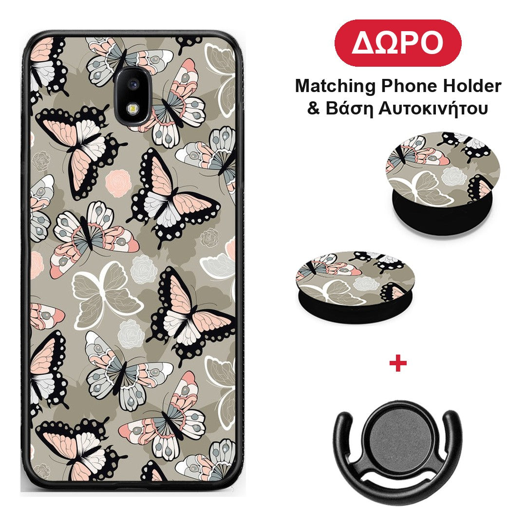 Boho Butterflies - Samsung Galaxy J7 2017 θήκη + Δώρο Phone Holder & Βάση Αυτοκινήτου