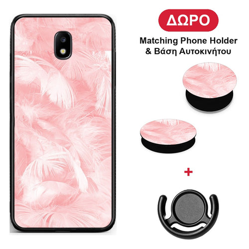 Boho Pink Feather - Samsung Galaxy J7 2017 θήκη + Δώρο Phone Holder & Βάση Αυτοκινήτου
