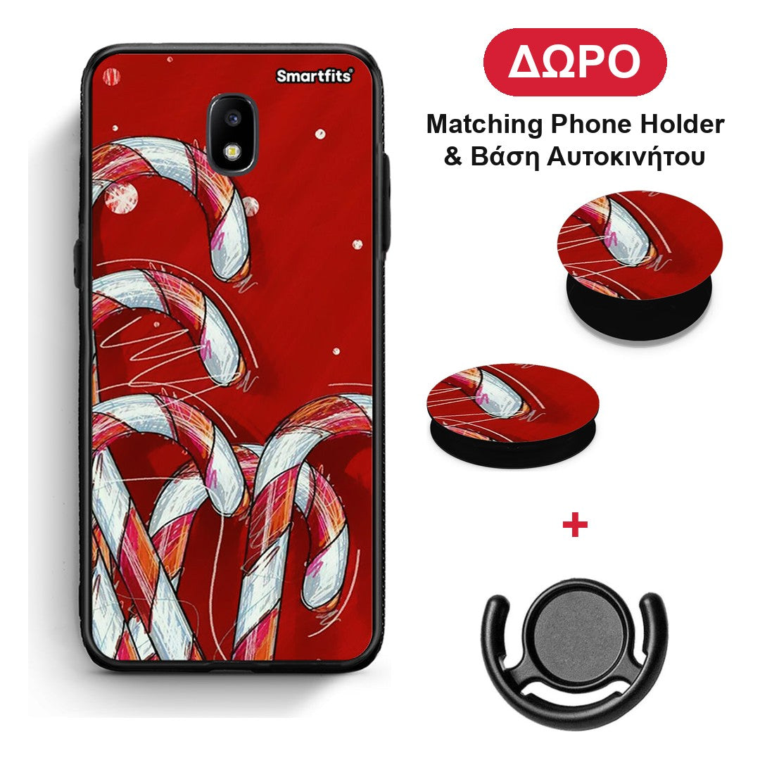 Candy Cane - Samsung Galaxy J7 2017 θήκη + Δώρο Phone Holder & Βάση Αυτοκινήτου